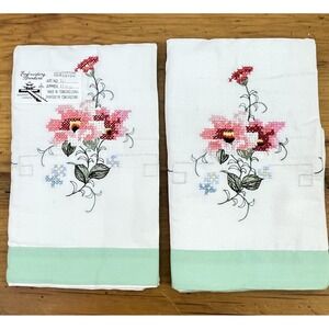Pair of Pillowcases with‎ embroidered flowers, White with Pink Flowers 18x28"